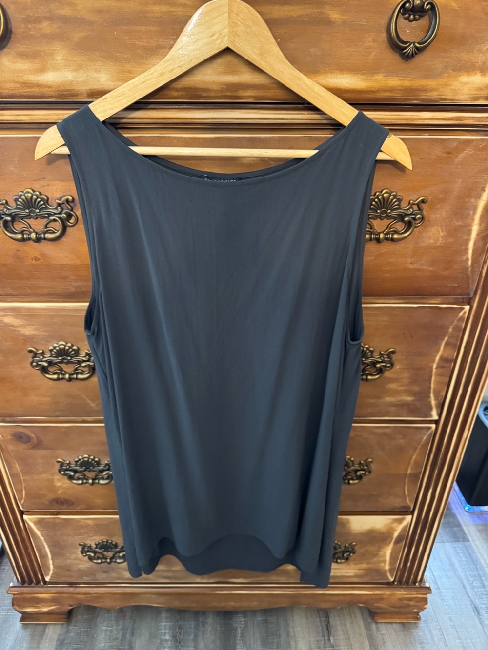 Eileen Fisher 100% Silk Sleeveless Shell Top Charcoal Gray Large NWOT